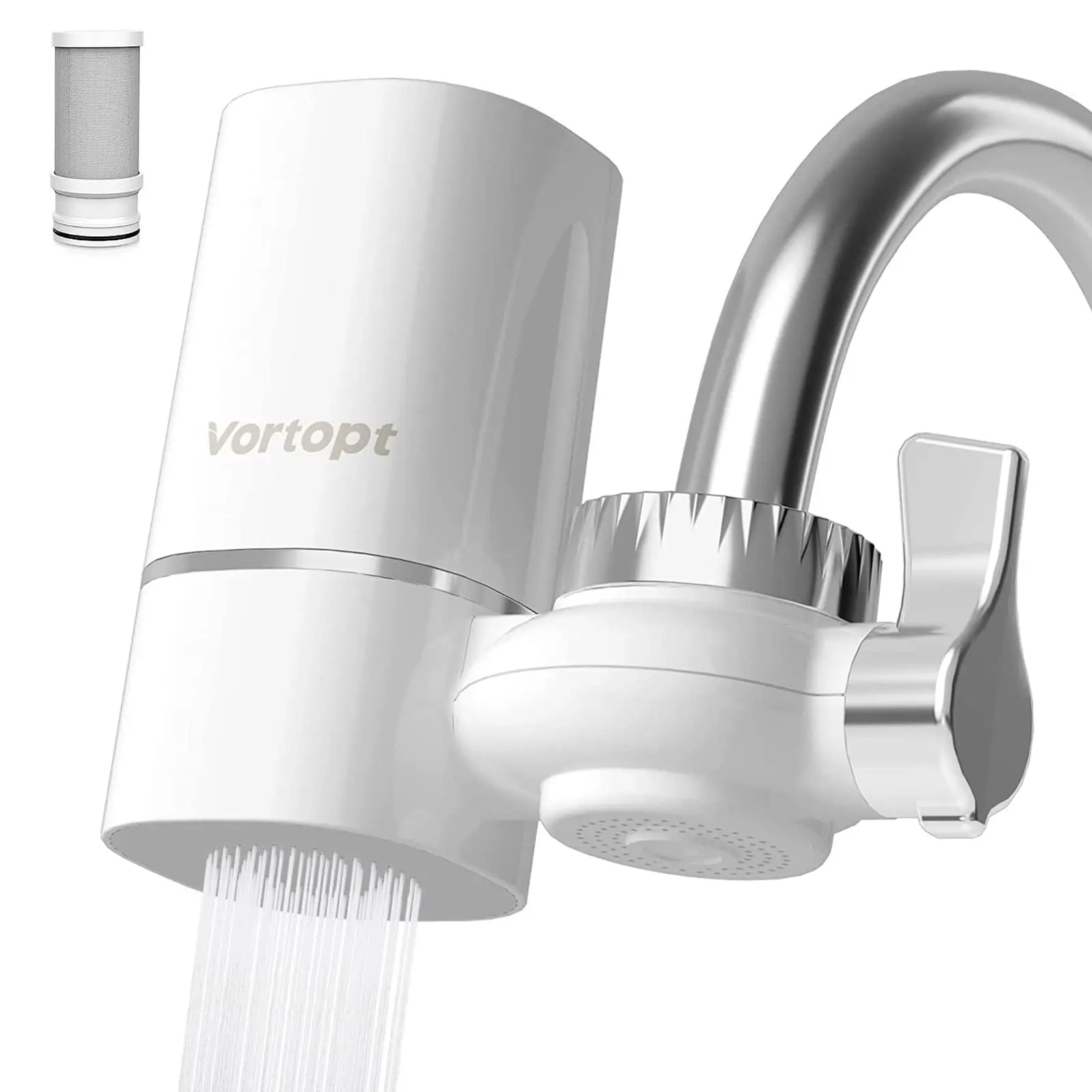 vortopt Faucet Water Filter for Sink, Rapid Flow - 400 Gallons Faucet Mount Water Filtration System for Tap Water, NSF Certified Reduces Chlorine & Ba