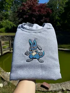 Lucario inspired T Shirt Hoodie Sweatshirt Embroidered Pokemon inspired gift