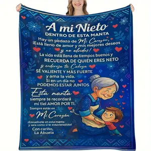 1pc Blanket from Grandma to Grandson - Spanish Love Message Blanket with 'A Mi Niño' - Soft Flannel All-Season Gift Suitable for Birthdays, Christmas, Grandparents - Grandma's Keepsake for Grandson - Cozy Grandparents - Grandson Gift