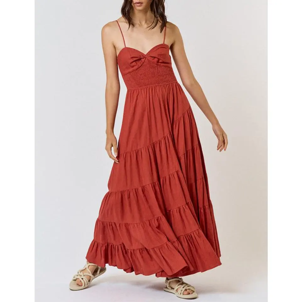 Siobhan Tiered + Smocked Deep Red Dress