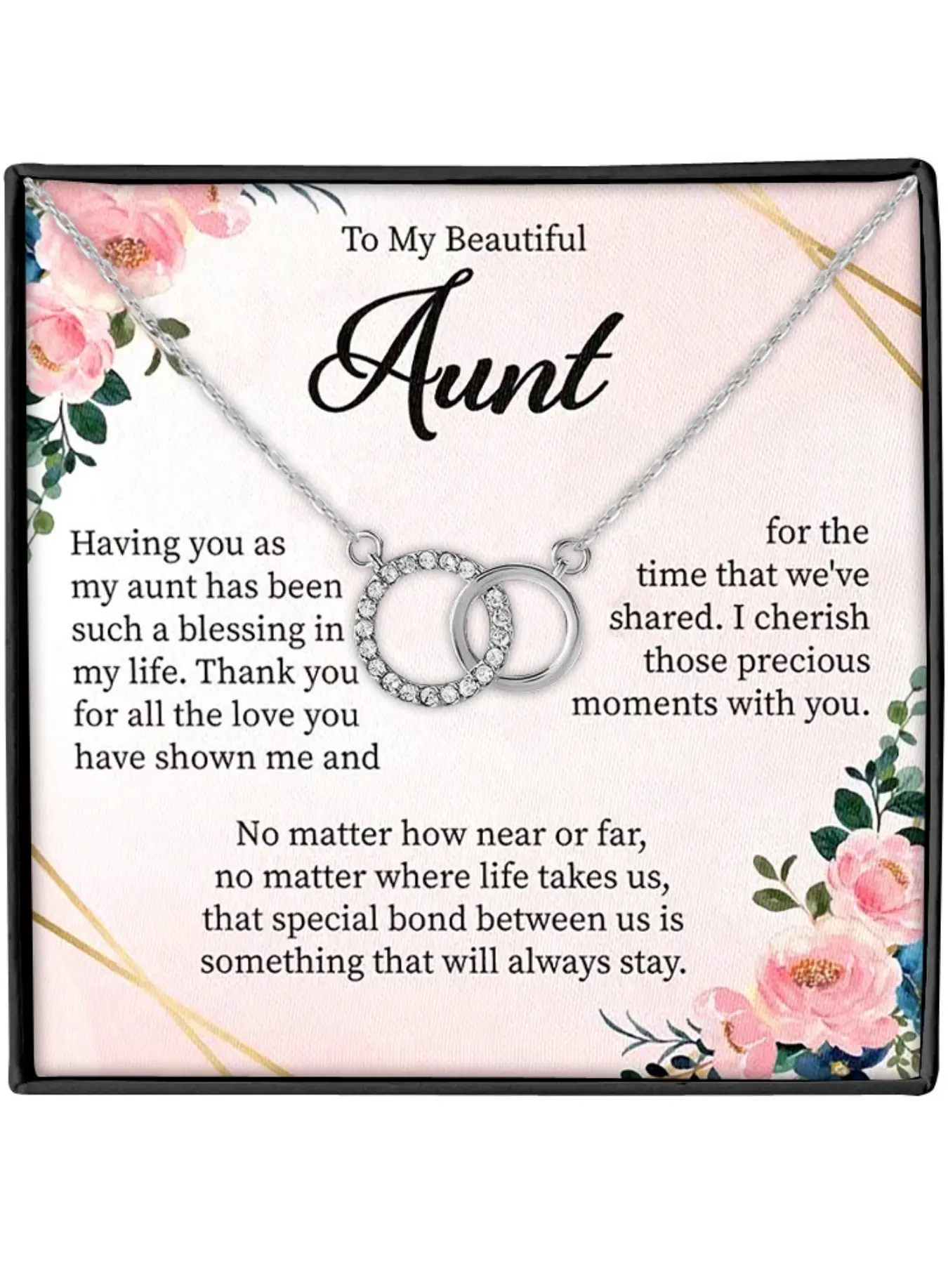 To My Beautiful Aunt Zircon Pendant Design Gift Necklace with Card & Gift Box Packaging, Aunt Mother's Day Christmas Gifts Sentimental Necklaces