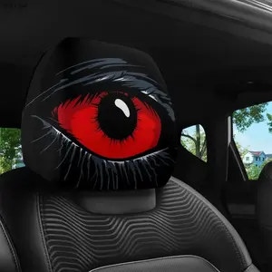 2pcs Gothic Red & Black Devil's Eye Car Headrest Covers, Soft Washable Fabric, Easy Install, Universal Fit for GM Vehicles, Unique Interior Decor, Car Accessories for Daily Driving & Road Trips