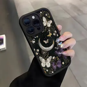 Phone case: Black High Bamboo Moon Butterfly Pattern  Phone Case for iPhone 17 E Air Pro ProMax iPhone16 15 14 Plus 13 12 Mini 11 X XS XR