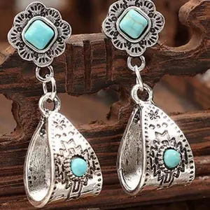 Ear Women Western Turquoise Blue Stone Earrings