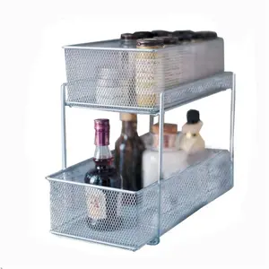 212 MAIN 2304 2-Tier Metal Mesh Slide-Out Cabinet Basket, Sliding Storage Organizer for Pantry Drawers, Storage Basket