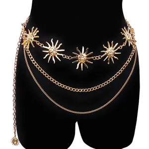 Women's Non-Tarnish Metal Sunflower Pearl Adjustable Waist Chain - Drooping Effect Stacked Dangle Chain Body Jewelry, Dress Waist Accessory, Stacked Chains