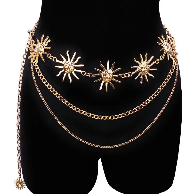 Women's Non-Tarnish Metal Sunflower Pearl Adjustable Waist Chain - Drooping Effect Dangle Body Jewelry, Dress Waist Accessory