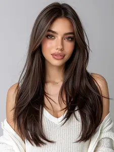 Topshe 22 Inch Import Silk Lace 13x6 No Bangs Middle Part Long Straight Hair, Lace Frontal Wig, Natural Looking Wig, Lace Yaki Straight, Yak Texture Layered Design, Suitable for All Holidays