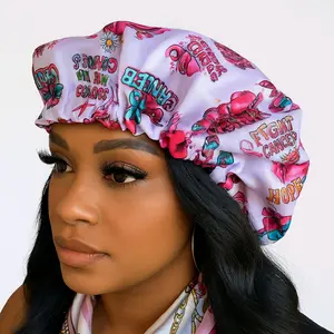 Pink Cancer Awareness Reversible Satin Hair Bonnet for Women