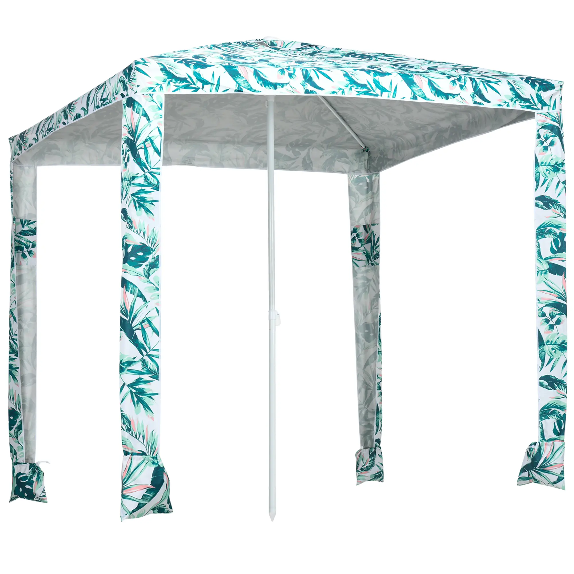 Outsunny 6.5' Quick Assembly Beach Cabana Sunshade Canopy, Heavy Duty Portable Canopy Shelter with Sandbags & Carry Bag, UV50+ Sun Protection for Families, Green Coconut Palm, Heavy Duty Canopy