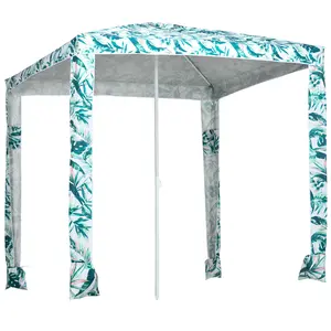 Outsunny Quick Beach Cabana Canopy Umbrella, 6.5' Easy-Assembly Sun-Shade Shelter with Sandbags and Carry Bag, Cool UV50+ Fits Kids & Family, Green Coconut Palm