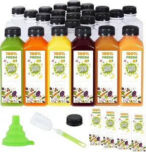 24 count 16oz Plastic Bottles with caps bulk  Clear  Juice Bottles with caps for smoothies, Disposable Empty bottles for drinks, Juice containers with lids for fridge