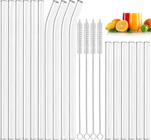 20 Pack  Glass Straws,6 Straight and 4 Bent and 6 Short Glass Straw with 4 Brushes, for , Smoothies, Juice, Milkshakes(8.5''/5.9''10mm)