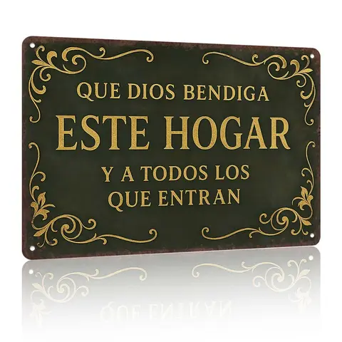 "Que Dios Bendiga Este Hogar" Aged Vintage Aluminium Biblical Themed Home Sign - 8x12in Plaque, Fade-Resistant Home Decor, Ideal for Christmas, Housewarmings, Confirmations Gifts