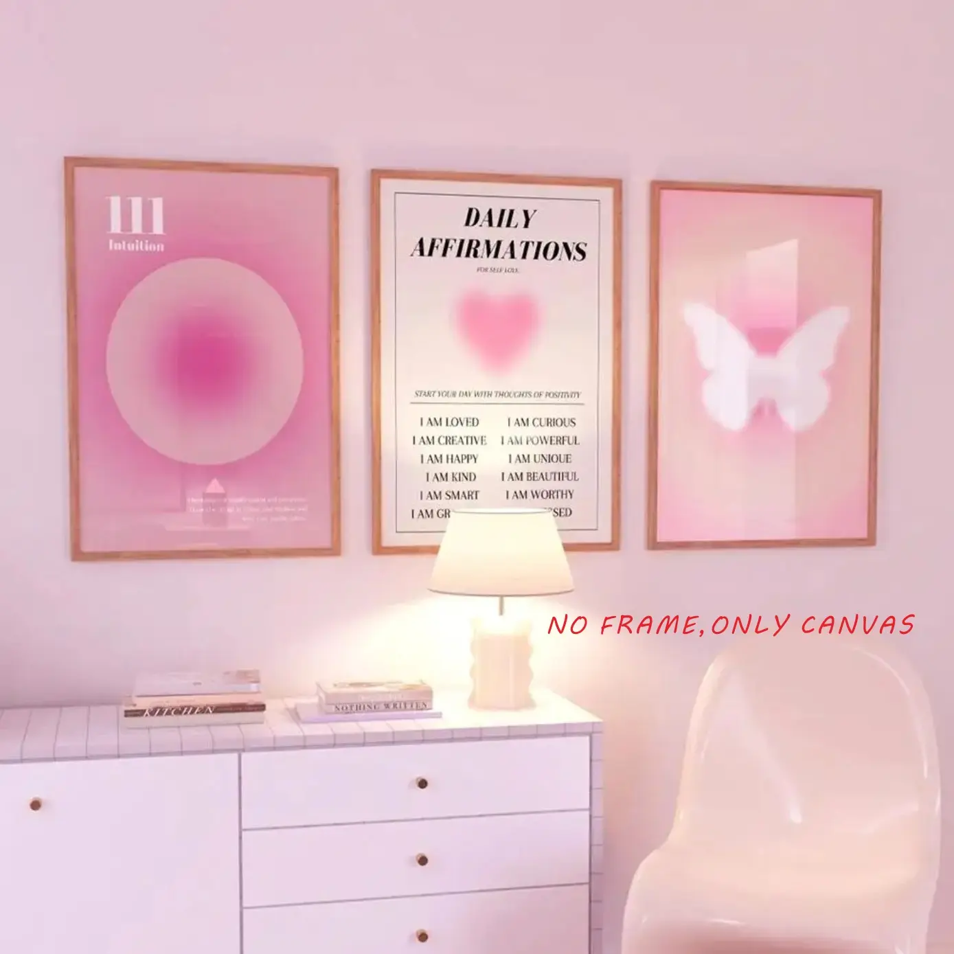 Set of 3, Pink Halo, Trust, Gradient Colors, Spiritual Angel Numbers, Wall Art, Living Room Decor, Canvas Poster, Canvas Print, 2D Frameless, Modern Wall Art, Inspirational Wall Art