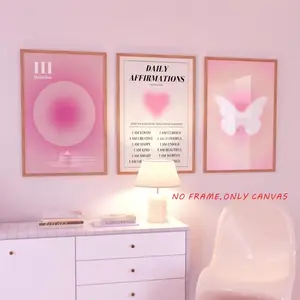 3-Piece Set, Pink Halo Trustworthy Gradient Colors Spiritual Angel Digital Wall Art Decor Painting Living Room Home Decor Canvas Poster Canvas Print, 2D Frameless