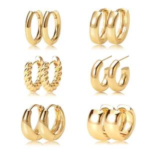 6 Pairs Gold Hoop Earrings for Women, 14K Real Gold Plated Chunky Hoop Earrings Set for Women Hypoallergenic Thick Lightweight Earring for Womens Jewelry Gifts pretty girlfriend