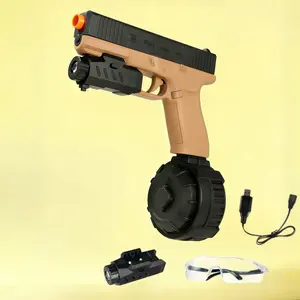 Electric Gel Ball Blaster Toy,with a non-removable orange muzzle,comes with safety goggles and a charging cable.