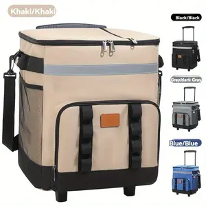 Leakproof Insulated Soft Cooler Bag Ice Chest with Wheels Portable Wheeled Cooler, Collapsible Insulated Cooler Bag ,Fashion Insulated Rolling Coolers Bag with Retractable Handle Wheel for Outdoor Activity Picnics Camping