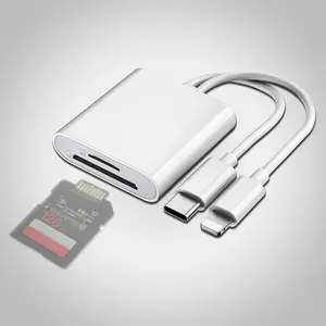 2 in 1 SD Card Reader, Portable Type-C Card Reader, Dual Slot Storage Card Reader, Compatible with iPhone iPad Camera, USB C Interface