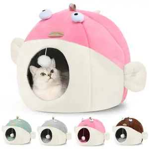 Cat Bed for Indoor Cats, Large Covered Cat Bed with Anti-Scratch Lining, Ultra Soft Cat Hideaway, Warm Cute Cat House with Hanging Toy, Pet Bed for Large Cats, Puppy Dog 9-13LB (L, 18" x 15")