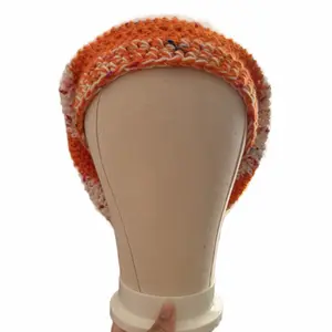 Crochet Cozy Winter Loc Hat - Orange & White Striped Beanie for Cold Weather