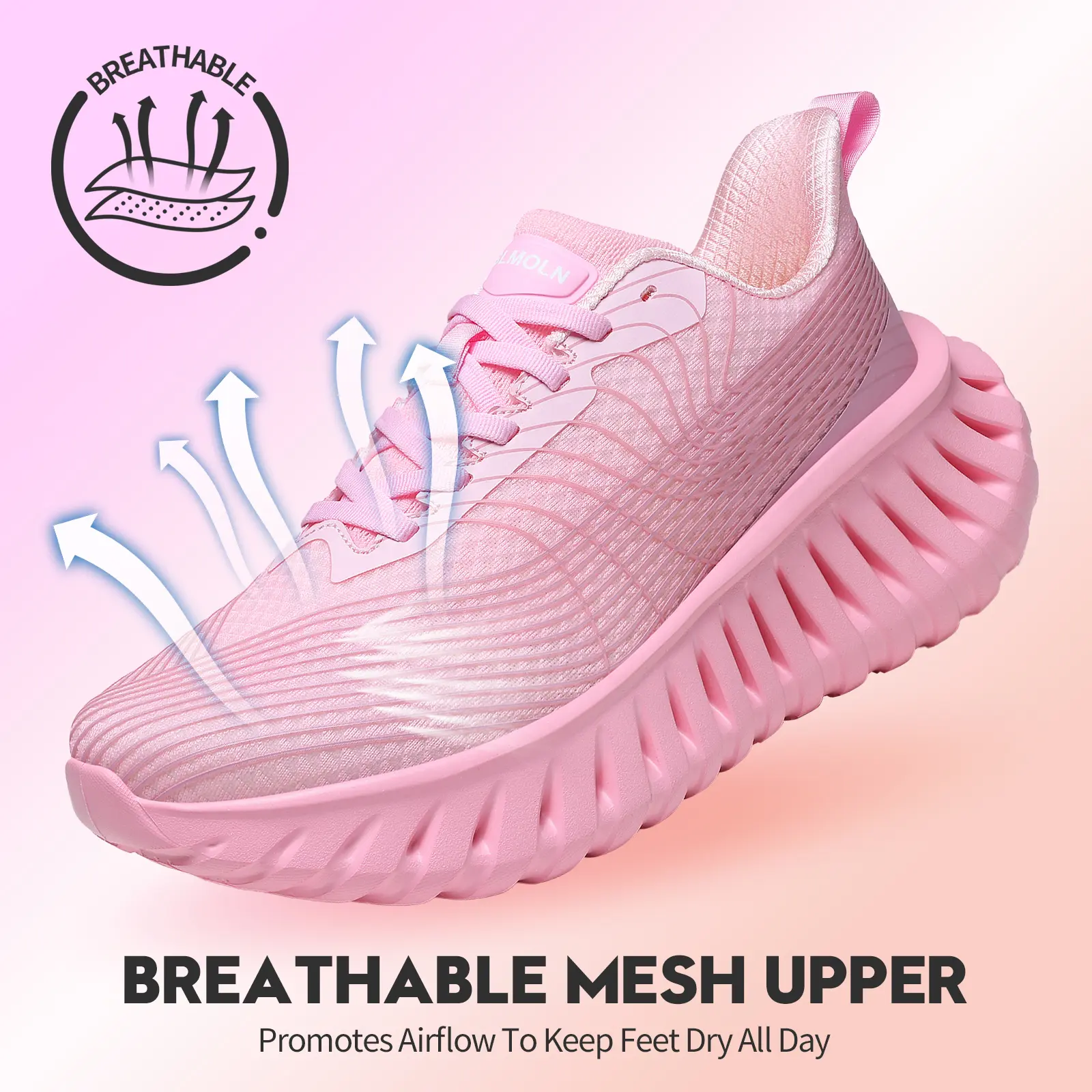 Women's Bright Pink Knit Platform Running Sneakers - Trendy Breathable Mesh Trainers with Thick Cushion, Non-Slip Chunky Sole, Lightweight Pink Athletic Casual Trainers for Daily Errands, Gym, Summer Wear, Trendy Running Shoes, Bright Pink Casual Trainers