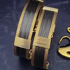 HANDCUFFS - AMARI Locking Submissive Handcuff Bracelet or Anklet, Black and Gold, BOLD