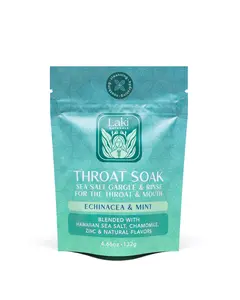 Laki Naturals Throat Soak Sea Salt Gargle, Rinse and Mouthwash with Echinacea Mint Blend Hawaiian Sea Salt Chamomile Zinc Natural Flavors 4.66oz 132g