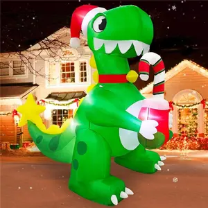 7 FT Christmas Inflatables Dinosaur with Candy Cane Xmas Stocking Outdoor Decorations, Build in LEDs & Tethers Stakes Dinosaur Christmas Blow Up Yard Decorations for Holiday Garden Indoor Patio Lawn