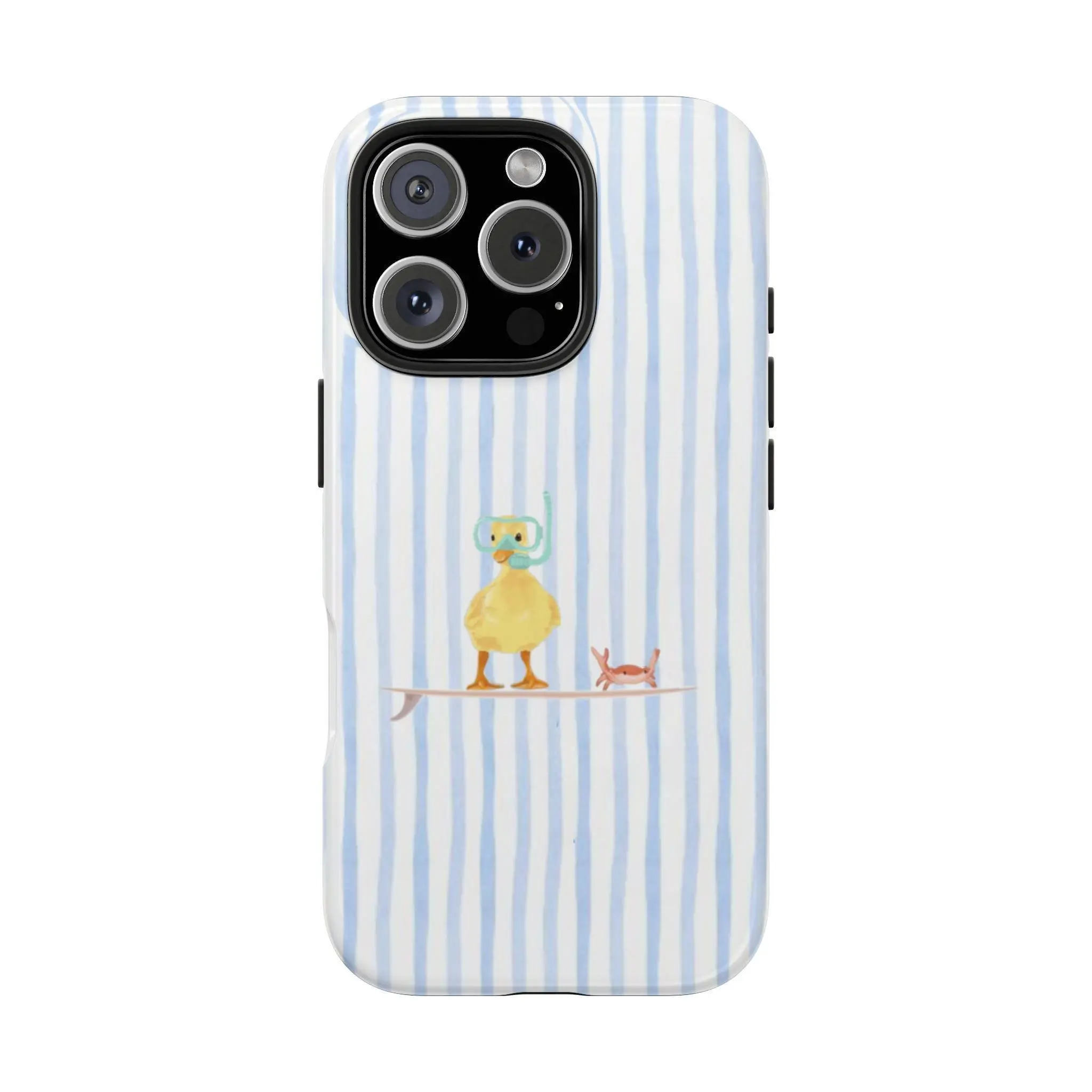 Cute Cowboy-Style Cartoon Duck iPhone Casing - Simple Blue Stripe, Durable Shockproof Smartphone Protection, Cute Accessories for iPhone 17,16,15,14 Plus,14,13,12,11 Pro Max,Air with Camera Safeguard