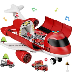 Super sized transport airplane catapult rail car toy, early education with lighting and music, multi-functional passenger airplane model with deformation, equipped with 6 cars