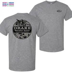 Drake Waterfowl Camo Hunting T-Shirt, 2-Sided Duck Hunter Graphic Tee, Vintage Camo Logo Outdoor Southern Style Shirt, Men's Fall Hunting Season Gift