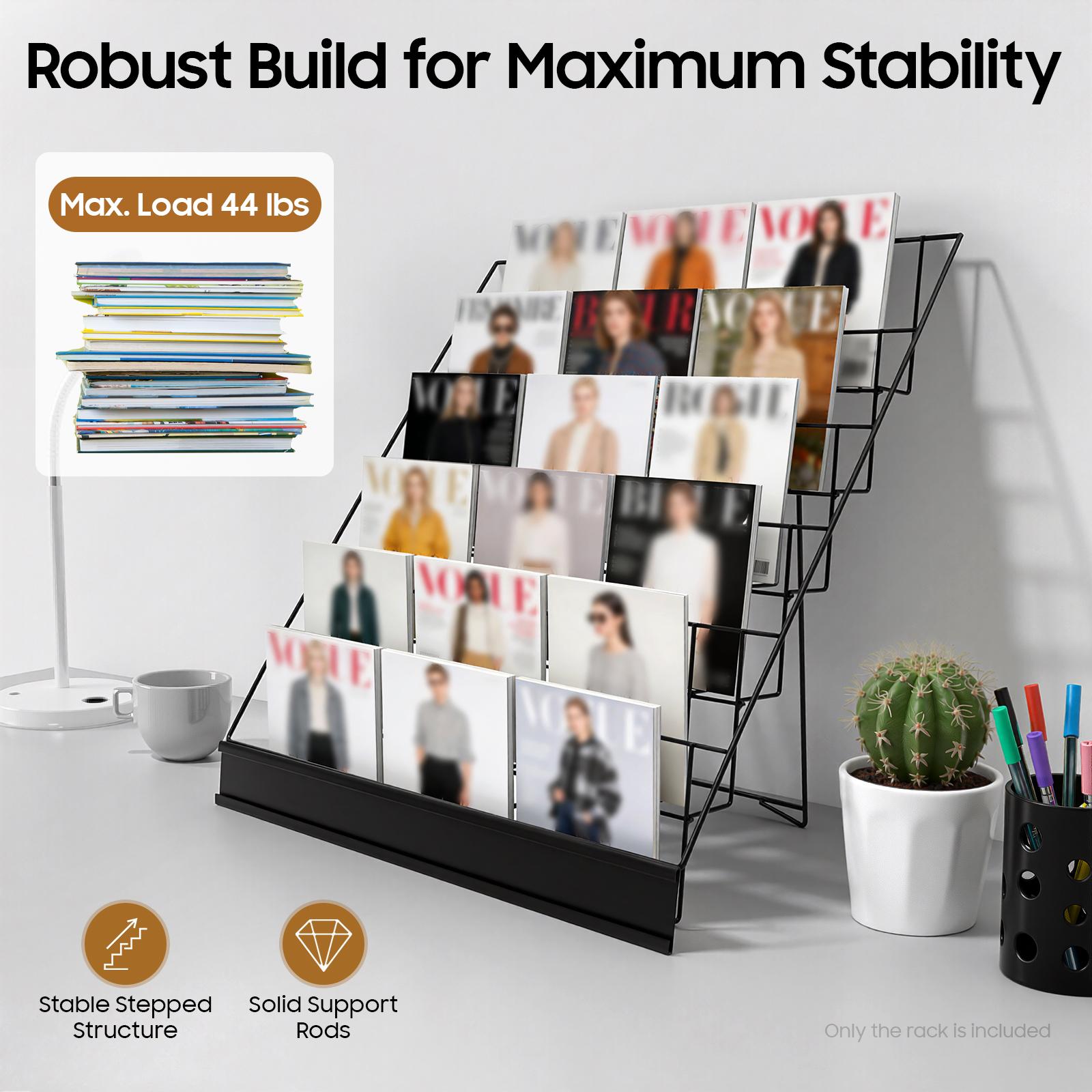 6 Tier Tabletop Book Rack 44lbs Capacity for Magazines Records Office Home