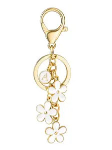 Stylish Initial Floral Pattern Keychain, Dripping Floral Charm, Boho Style Accessory for Women & Students, Perfect for Handbags & Backpacks