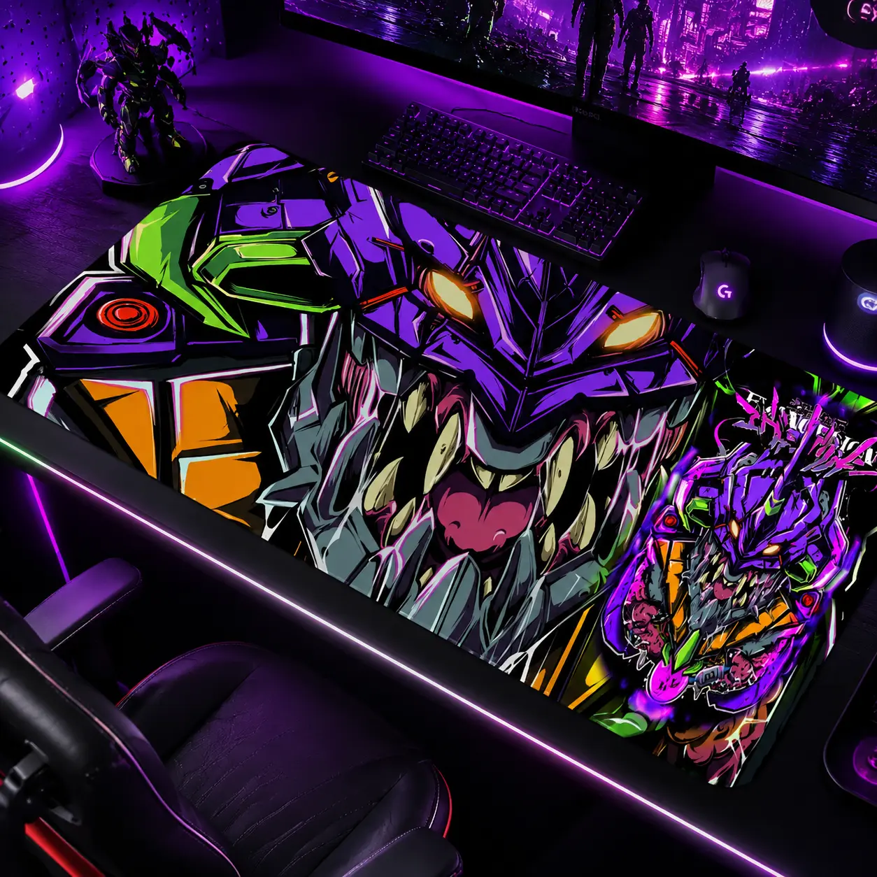 EVA Unit-01 Neon Genesis Evangelion Gaming Mouse Pad Personal, Anime Desk Mat Extended Keyboard Pad Waterproof Non Slip Rubber Base Large Mousepad for PC Gamer Setup Desk Accessories,Office Gifts, Decor desktop