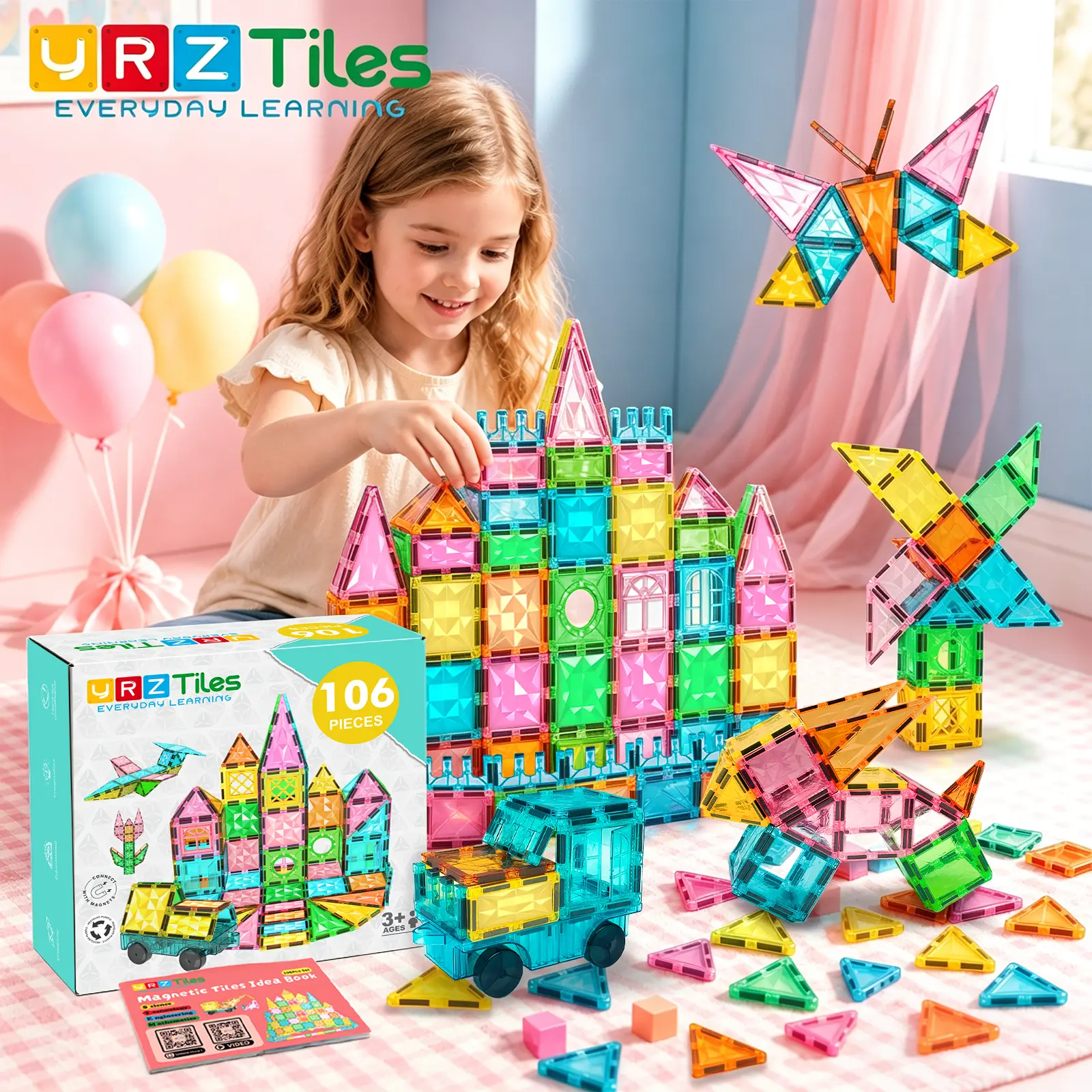 YRZTILES Magnetic Building Cubes (106PCS/60PCS/32PCS/212PCS) - Lightweight STEM Early Education Sensory Toy, Open-Ended Play Construction Blocks, Preschool Interactive Learning Playset for Kids 3-6 Years Old, DIY Building Model Do-It-Yourself Set