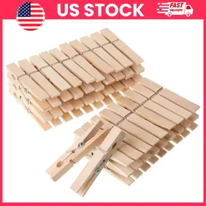 Wooden Clothes Pins 50 Pack Natural 2.9 Inch Heavy Duty Laundry Clips with Rust Resistant Metal Spring for Home Organization Crafts DIY Projects Classroom Use and Hanging Photos | Wooden Peg Clips Craft Supplies Home Essentials Laundry Organization Tools