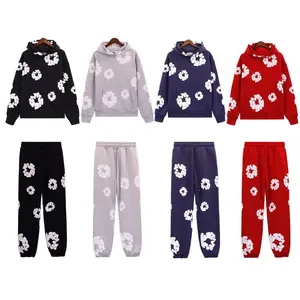 DenimTearsSweatshirtStreetFashionHip-HopKapokPrintSweatshirtSweatpantsUnisexFashionCasualVersatileHoodedSweatshirtComfortableFitPulloverClothesLongSleeveSimpleAthleticActivewearSoftFestivalsetsformenclothingSportswear