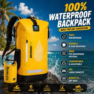 Idrybag  Fashion PVC Dry Backpack – Foldable Waterproof Backpack with Zipper, Includes Free 2L Dry Bag, Perfect for Travel, Fishing, Hiking, Camping & Outdoor Sports