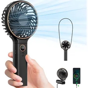 [New Deal] Handheld Portable Fan - 5000mAh Rechargeable Battery, 6 Speed Wind, LED Display, USB Foldable Electric Fan for Women and Girls