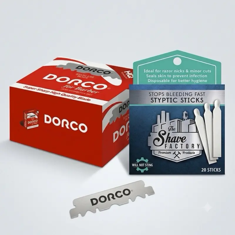 1000 Dorco Single Edge Pre cut Half Shaving Blades for Professional Barbers Blades for Barber salon Shop Red Bulk Pack with free styptic stick pack