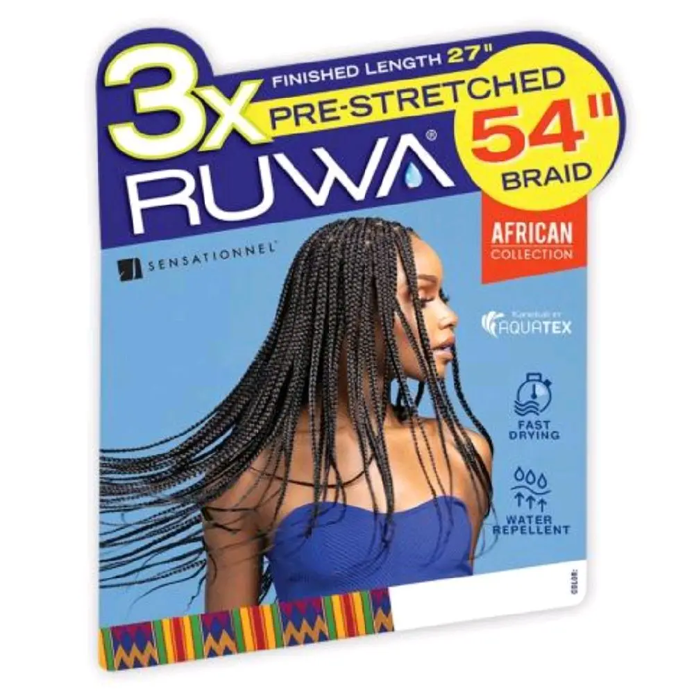 Ruwa Sensationnel Braids X-Pression 3X Ruwa Pre-Stretched Braid 54" African Collection Fast Drying Water Repellent Hair Extension