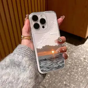 Sea & Sunset Pattern Clear Phone Case, Anti-drop Cellphone Protective Case, Total Protective Shockproof Mobile Phone Cover for iPhone 11 12 13 14 15 Pro Max, Casing