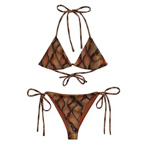 Desert Snake Bikini, Horned Adder Western Diamondback Rattlesnake Bikini, Brown Orange Rust Bronze Copper Snake Bikini Set, Reptile Swimwear