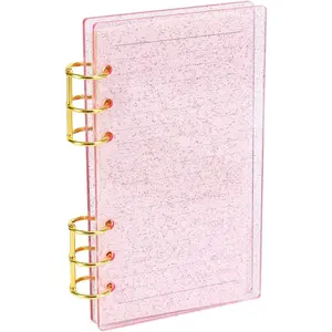 6 Ring Binder, A6 Clear Glitter   Planner Budget Binder Notebook Cover,  Metal Round Ring,  Durable Binder Notebook with 45 Sheets Lined Inner Papers