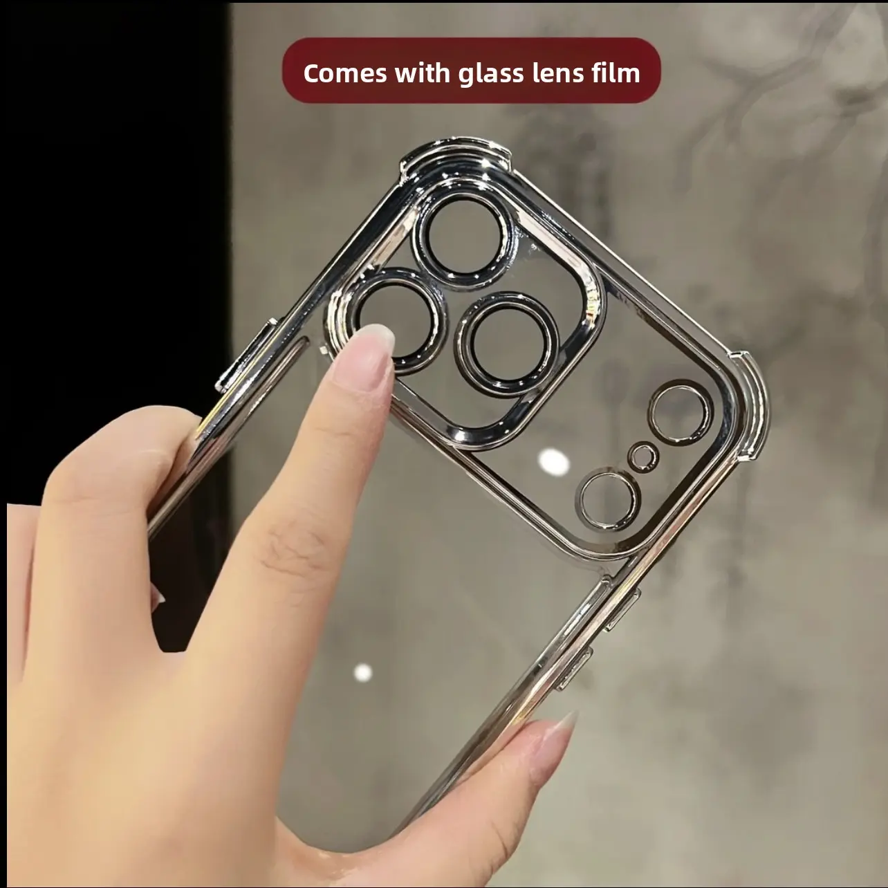 [Full-Upgraded Lens Protection] Quadrilateral airbag shock-proof electroplated mobile phone case.Suitable for iPhone 17 Pro Max 16/15/14/13/12/11 Pro Max.Airbag shock protection with built-in glass lens film and transparent protective case.