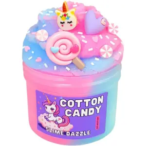 Cotton Candy Cloud Slime 8 oz – Pink & Blue Drizzly with Cotton Candy Scent – Includes Candy & Gummy Bear Charms + Sprinkles – Beginner Non-Sticky Sensory Toy Made in USA