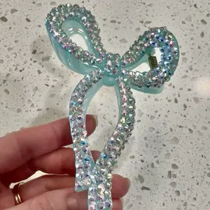 Blush & Bow Crystal Claw Clip  | Strong Hold Rhinestone Bow Hair Clip | Cute Aesthetic Hair Accessory for Easy Hairstyles