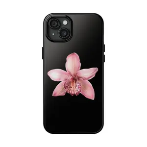 Realistic Orchid Flower with Black Background Glossy Phone Case Accessories Durable